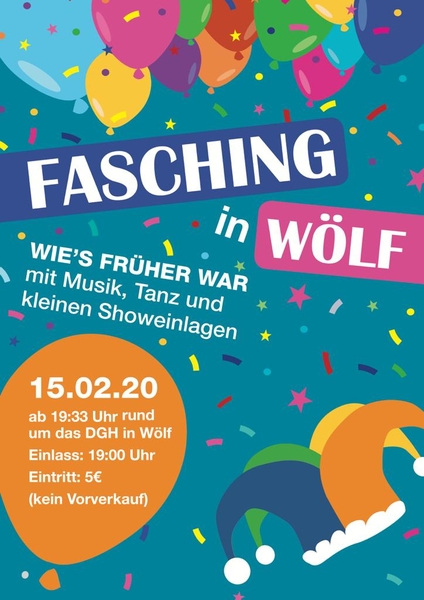 15.2.: Fasching in Wölf //ENTFÄLLT WEGEN TRAUERFALL